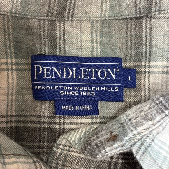 Pendleton Men's Cotton Plaid Flannel Shirt Button Up Green Gray Pocket L - Picture 2 of 8